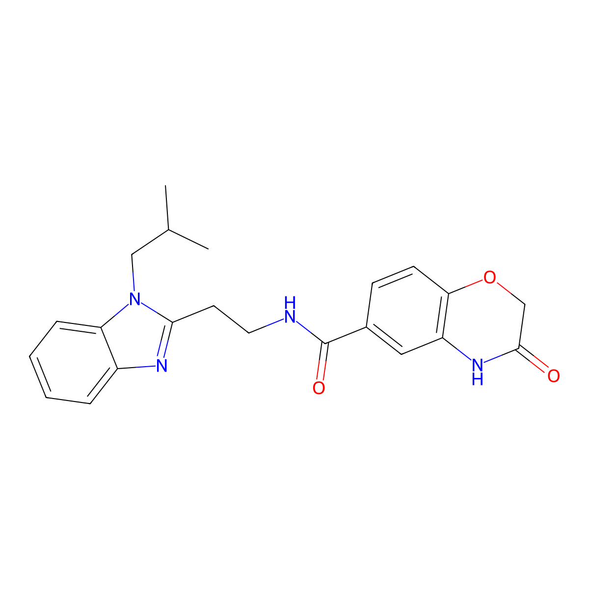 3-hydroxy-N-{2-[1-(2-methylpropyl)-1H-benzimidazol-2-yl]ethyl}-2H-1,4-benzoxazine-6-carboxamide molecular structure, CAS 1574343-34-2