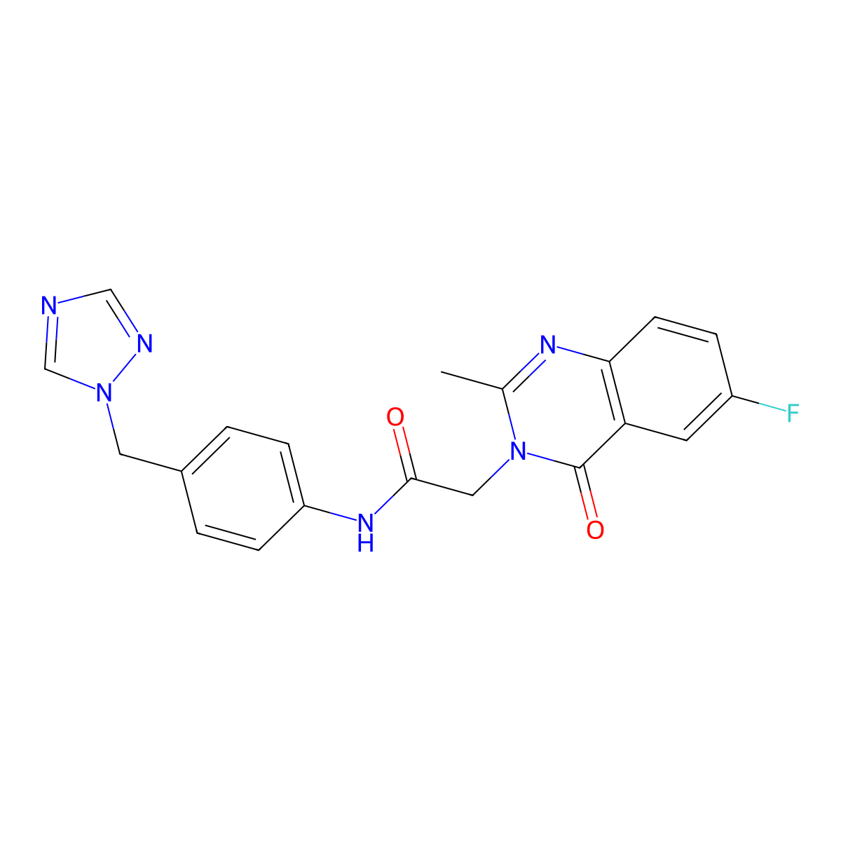 2-(6-fluoro-2-methyl-4-oxoquinazolin-3(4H)-yl)-N-[4-(1H-1,2,4-triazol-1-ylmethyl)phenyl]acetamide molecular structure, CAS 1574343-55-7