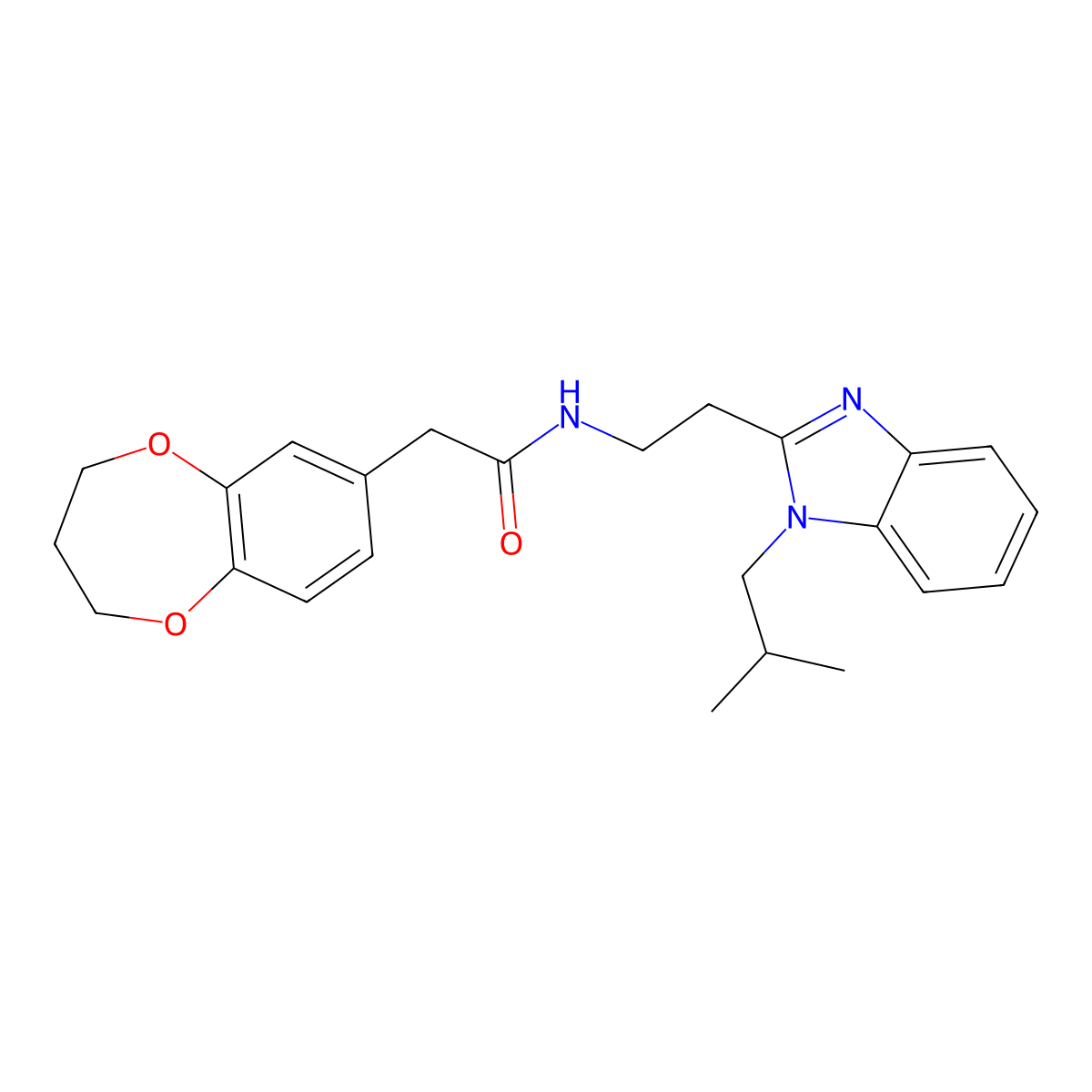 2-(3,4-dihydro-2H-1,5-benzodioxepin-7-yl)-N-{2-[1-(2-methylpropyl)-1H-benzimidazol-2-yl]ethyl}acetamide molecular structure, CAS 1574343-58-0