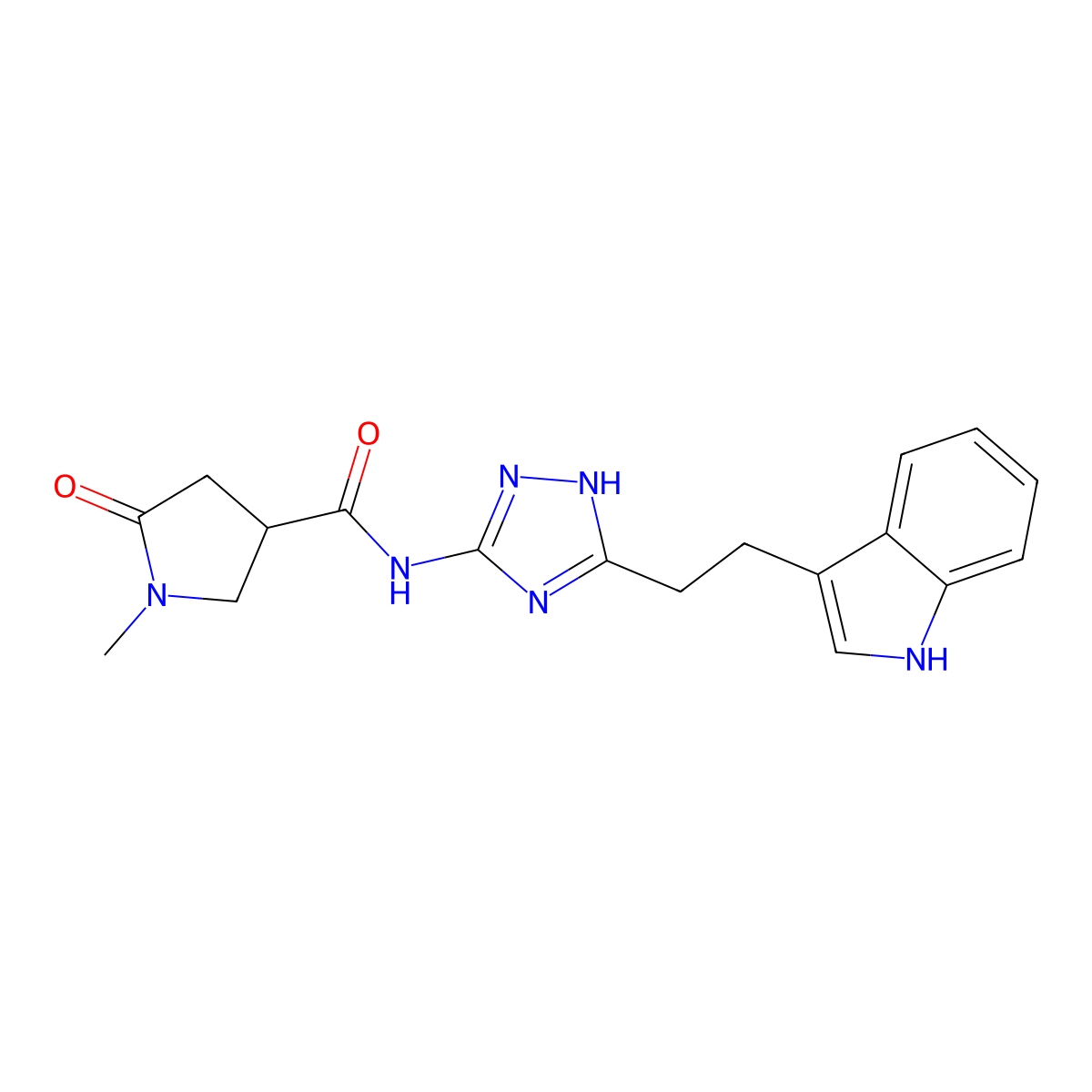 N-{3-[2-(1H-indol-3-yl)ethyl]-1H-1,2,4-triazol-5-yl}-1-methyl-5-oxopyrrolidine-3-carboxamide molecular structure, CAS 1574343-90-0