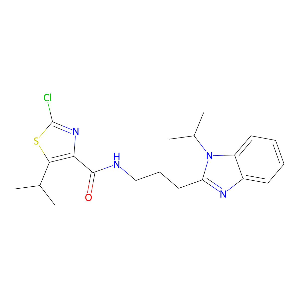 2-chloro-5-(propan-2-yl)-N-{3-[1-(propan-2-yl)-1H-benzimidazol-2-yl]propyl}-1,3-thiazole-4-carboxamide molecular structure, CAS 1574344-21-0
