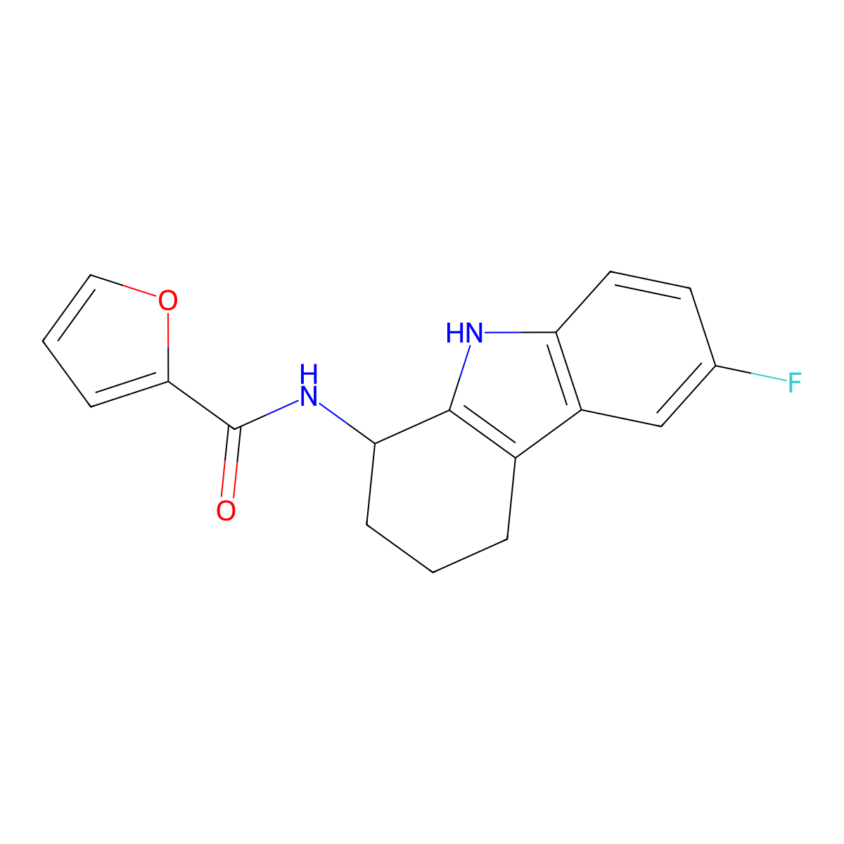 N-(6-fluoro-2,3,4,9-tetrahydro-1H-carbazol-1-yl)furan-2-carboxamide molecular structure, CAS 1574344-36-7