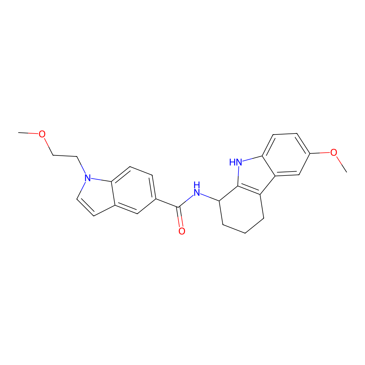 1-(2-methoxyethyl)-N-(6-methoxy-2,3,4,9-tetrahydro-1H-carbazol-1-yl)-1H-indole-5-carboxamide molecular structure, CAS 1574344-41-4