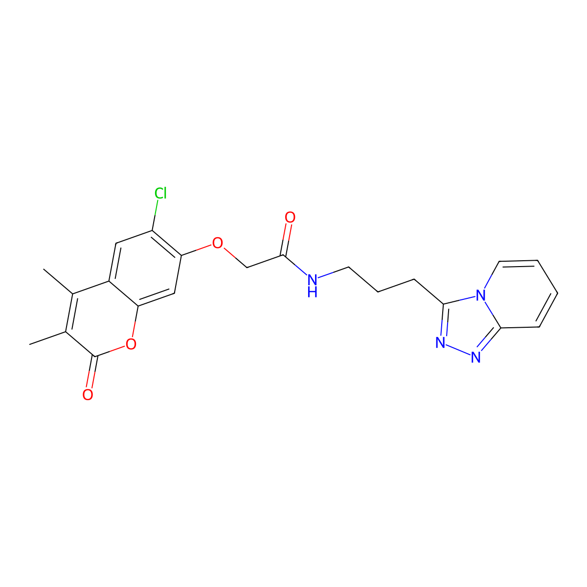 2-[(6-chloro-3,4-dimethyl-2-oxo-2H-chromen-7-yl)oxy]-N-[3-([1,2,4]triazolo[4,3-a]pyridin-3-yl)propyl]acetamide molecular structure, CAS 1574344-53-8