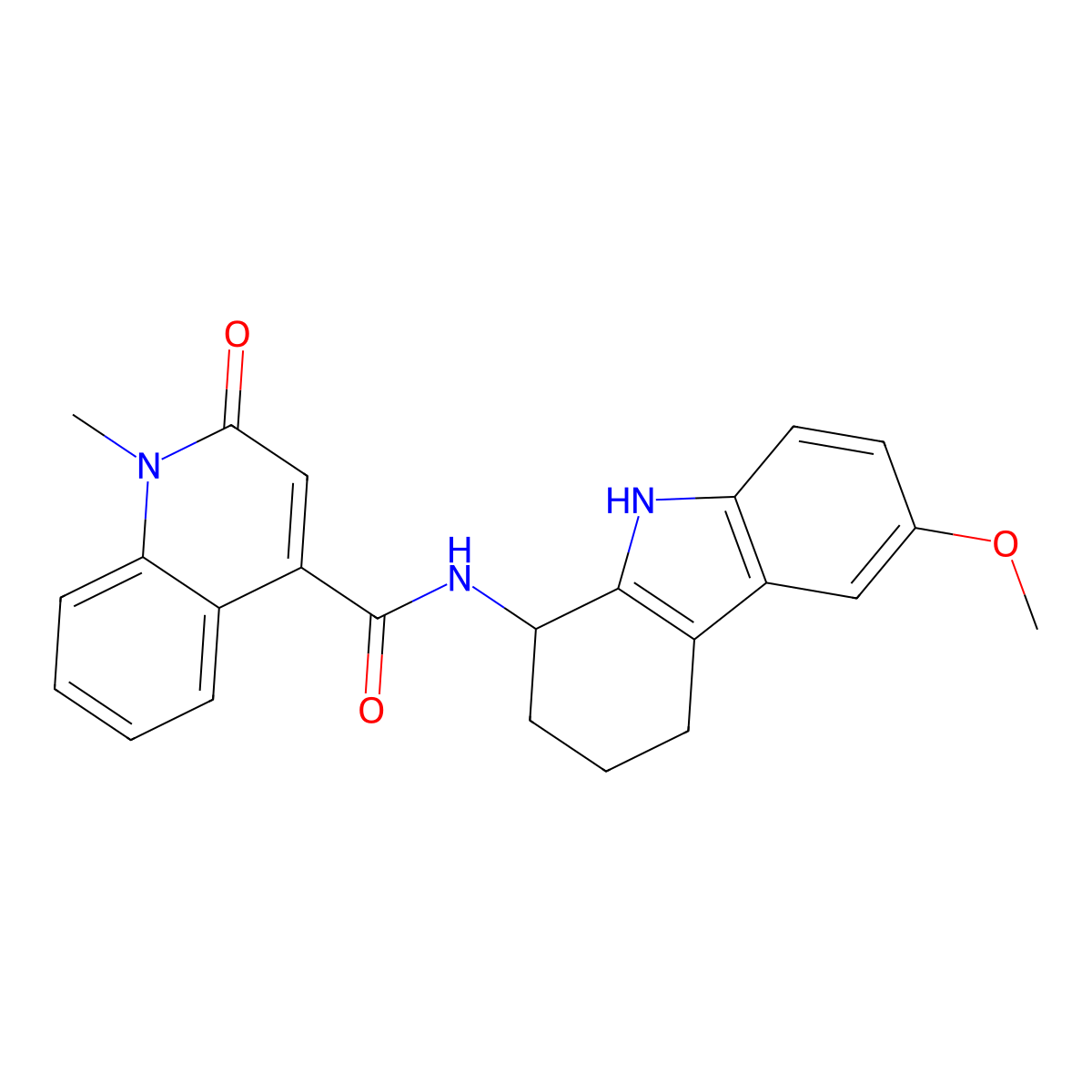N-(6-methoxy-2,3,4,9-tetrahydro-1H-carbazol-1-yl)-1-methyl-2-oxo-1,2-dihydroquinoline-4-carboxamide molecular structure, CAS 1574344-96-9