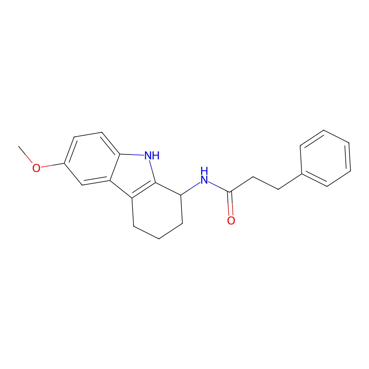 N-(6-methoxy-2,3,4,9-tetrahydro-1H-carbazol-1-yl)-3-phenylpropanamide molecular structure, CAS 1574345-36-0