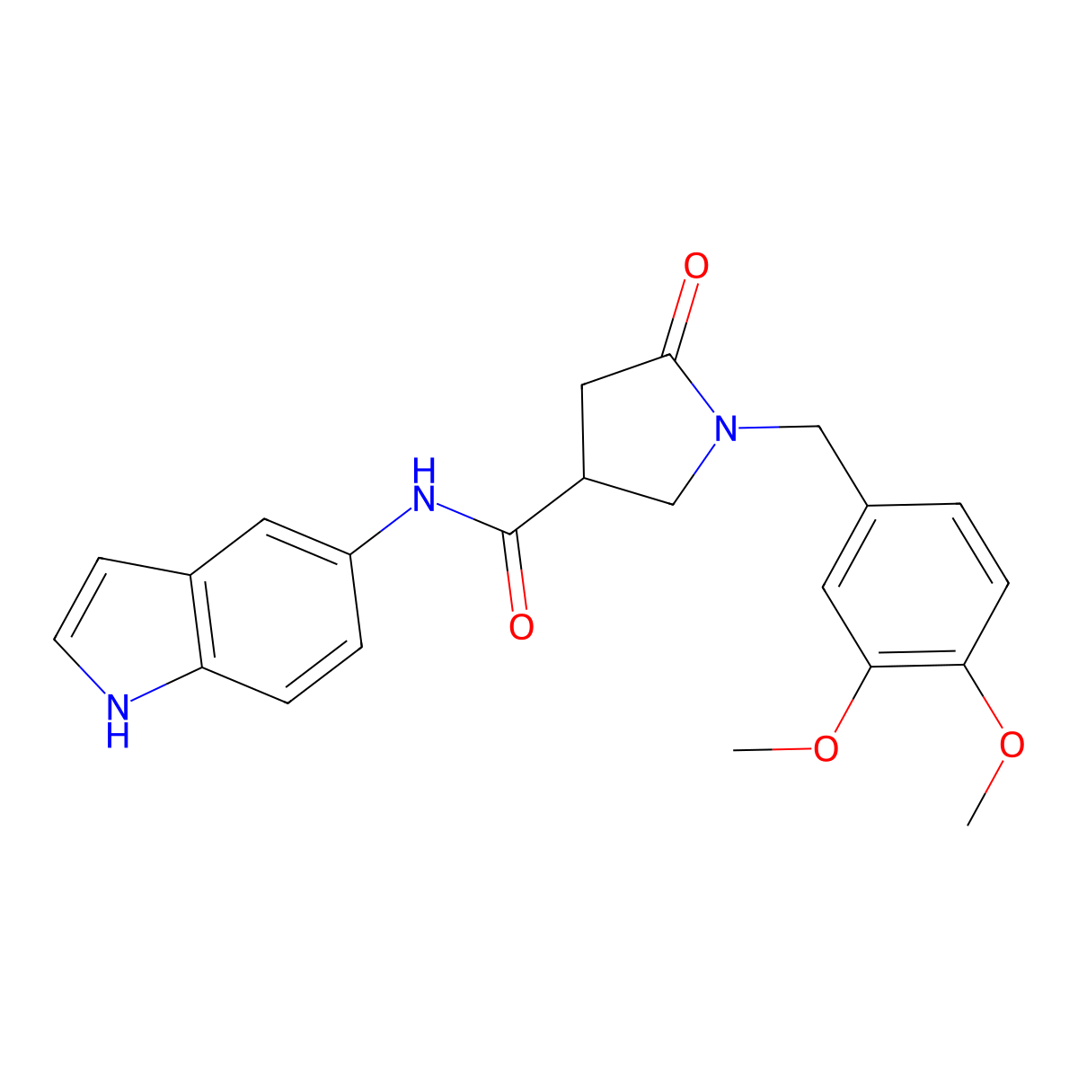 1-(3,4-dimethoxybenzyl)-N-(1H-indol-5-yl)-5-oxopyrrolidine-3-carboxamide molecular structure, CAS 1574345-83-7