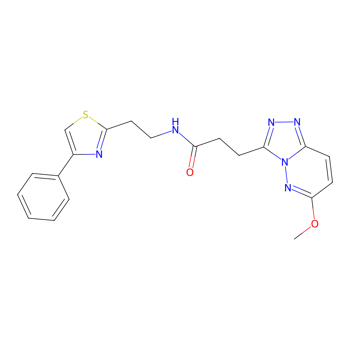 3-(6-methoxy[1,2,4]triazolo[4,3-b]pyridazin-3-yl)-N-[2-(4-phenyl-1,3-thiazol-2-yl)ethyl]propanamide molecular structure, CAS 1574346-10-3