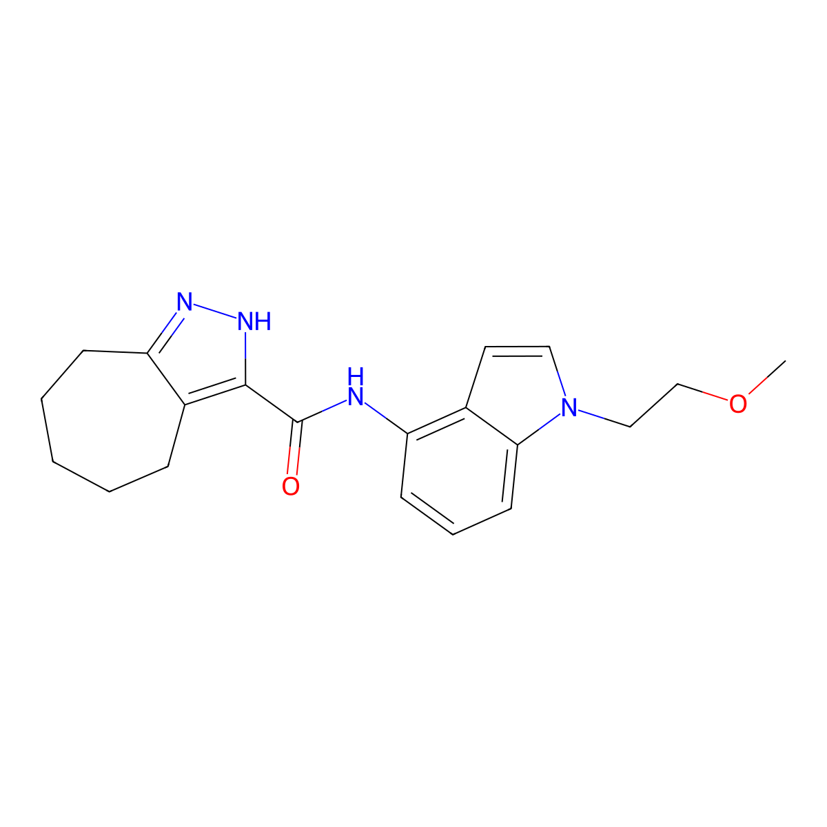 N-[1-(2-methoxyethyl)-1H-indol-4-yl]-2,4,5,6,7,8-hexahydrocyclohepta[c]pyrazole-3-carboxamide molecular structure, CAS 1574346-65-8