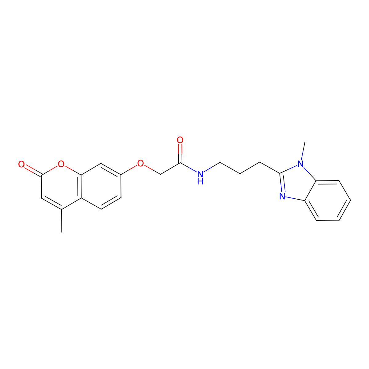 N-[3-(1-methyl-1H-benzimidazol-2-yl)propyl]-2-[(4-methyl-2-oxo-2H-chromen-7-yl)oxy]acetamide molecular structure, CAS 1574346-71-6