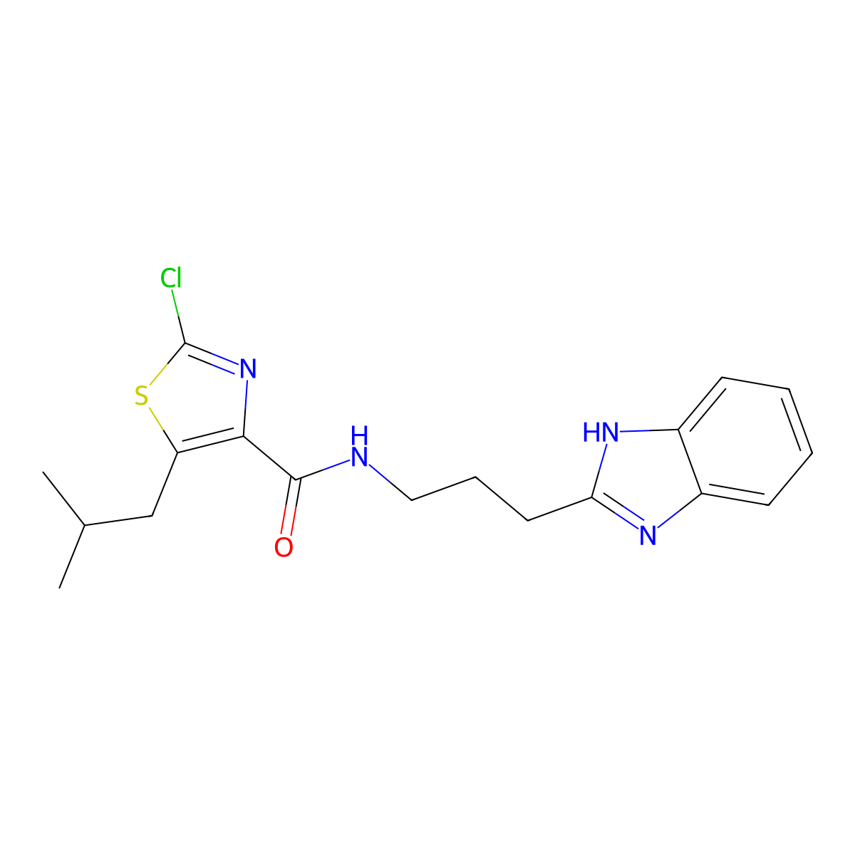 N-[3-(1H-benzimidazol-2-yl)propyl]-2-chloro-5-(2-methylpropyl)-1,3-thiazole-4-carboxamide molecular structure, CAS 1574346-91-0