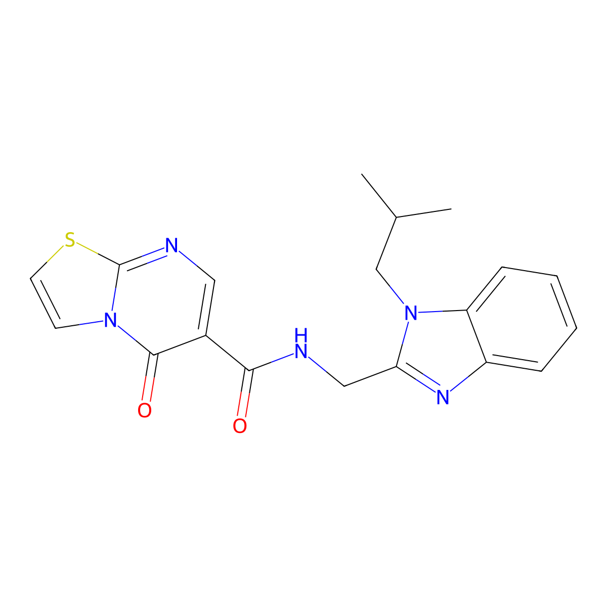 N-{[1-(2-methylpropyl)-1H-benzimidazol-2-yl]methyl}-5-oxo-5H-[1,3]thiazolo[3,2-a]pyrimidine-6-carboxamide molecular structure, CAS 1574347-06-0