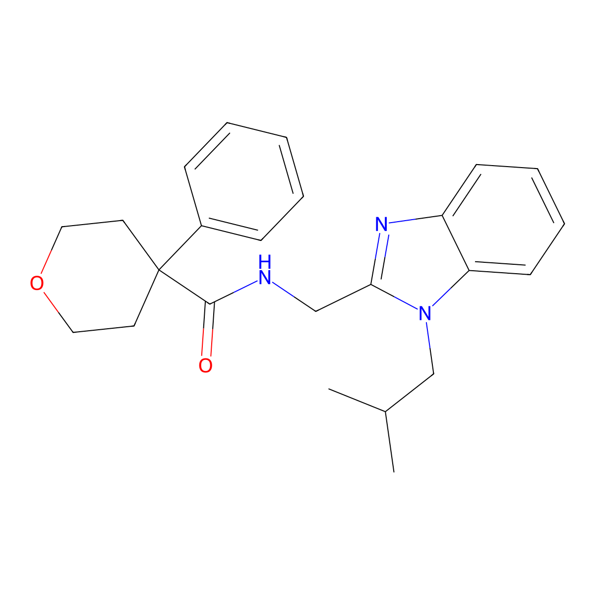 N-{[1-(2-methylpropyl)-1H-benzimidazol-2-yl]methyl}-4-phenyltetrahydro-2H-pyran-4-carboxamide molecular structure, CAS 1574350-66-5