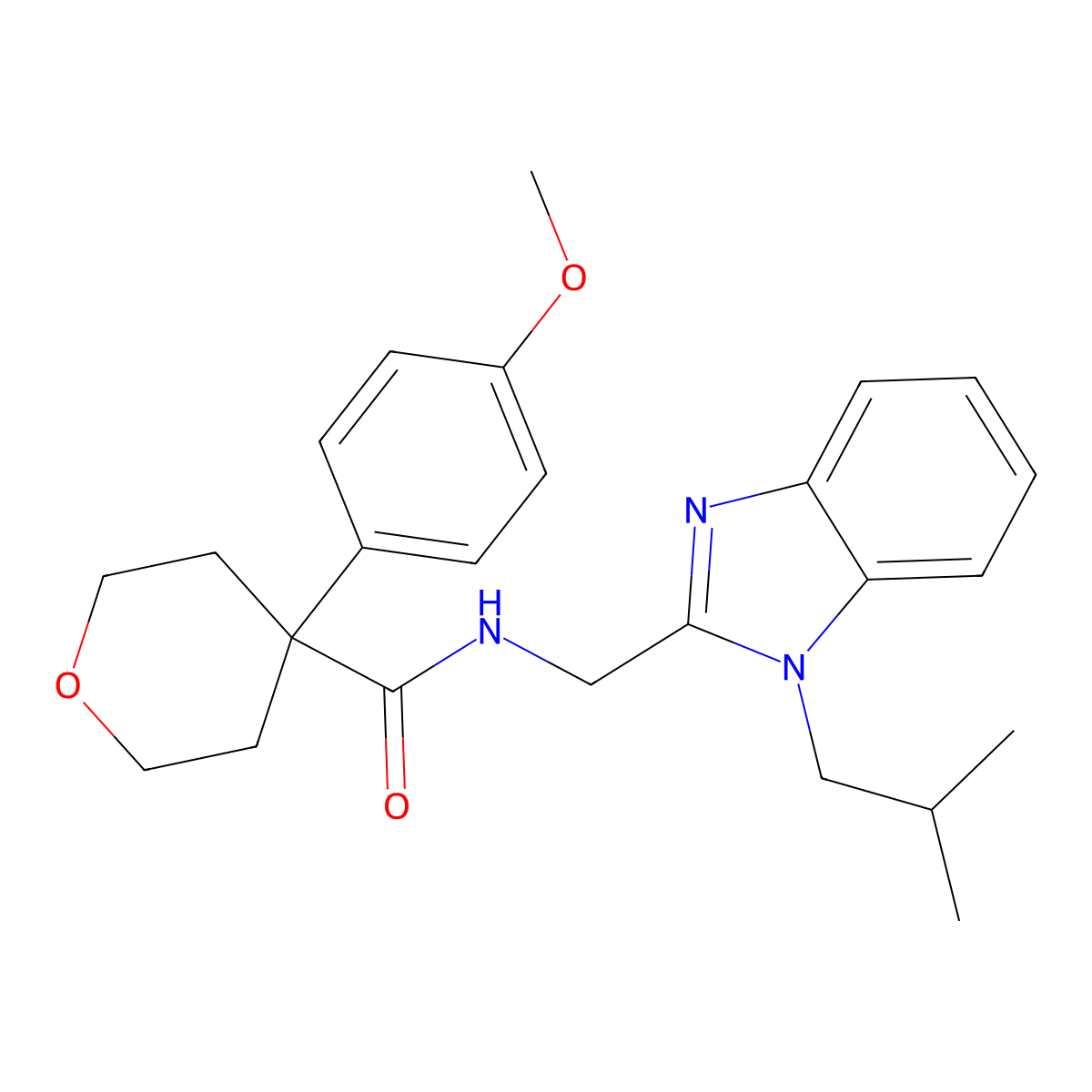4-(4-methoxyphenyl)-N-{[1-(2-methylpropyl)-1H-benzimidazol-2-yl]methyl}tetrahydro-2H-pyran-4-carboxamide molecular structure, CAS 1574350-95-0