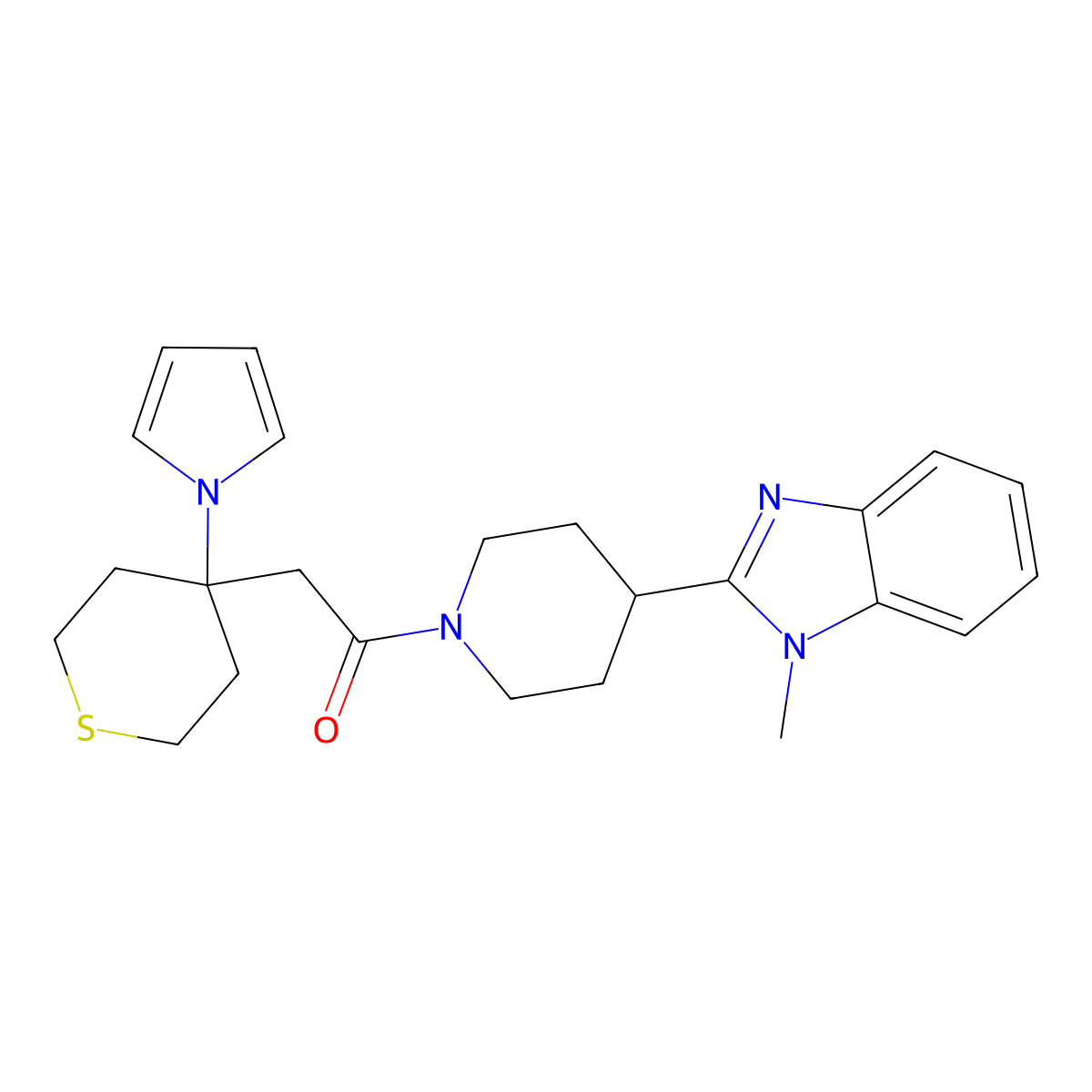 1-[4-(1-methyl-1H-benzimidazol-2-yl)piperidin-1-yl]-2-[4-(1H-pyrrol-1-yl)tetrahydro-2H-thiopyran-4-yl]ethanone molecular structure, CAS 1574351-05-5