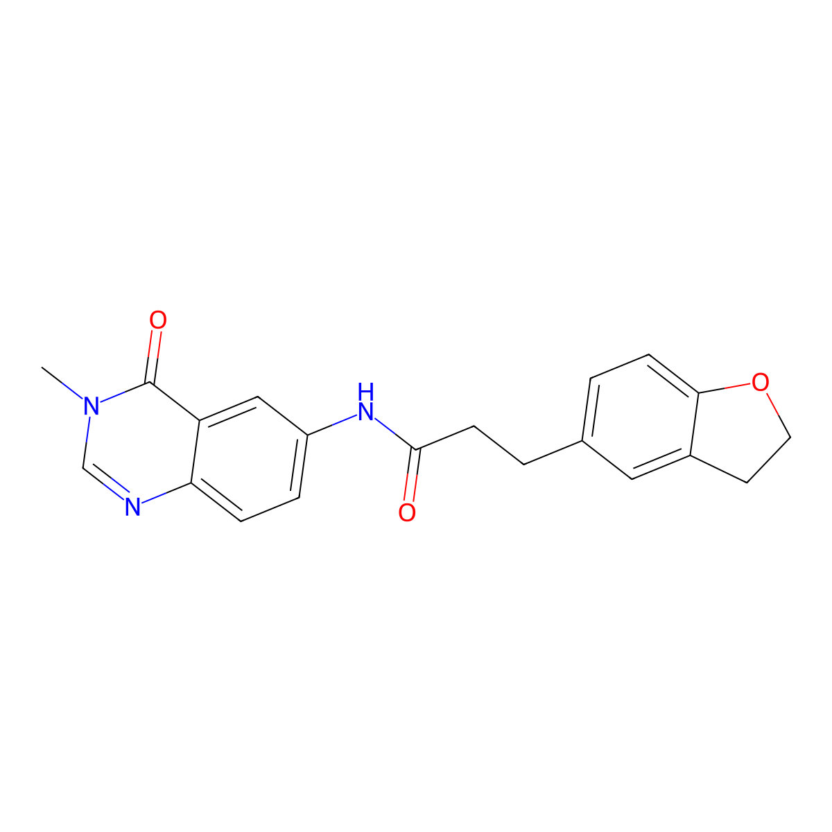 3-(2,3-dihydro-1-benzofuran-5-yl)-N-(3-methyl-4-oxo-3,4-dihydroquinazolin-6-yl)propanamide molecular structure, CAS 1574351-49-7