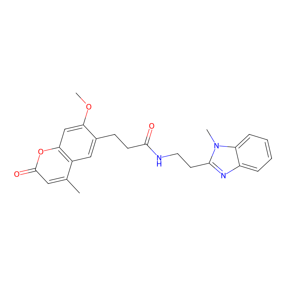 3-(7-methoxy-4-methyl-2-oxo-2H-chromen-6-yl)-N-[2-(1-methyl-1H-benzimidazol-2-yl)ethyl]propanamide molecular structure, CAS 1574351-76-0