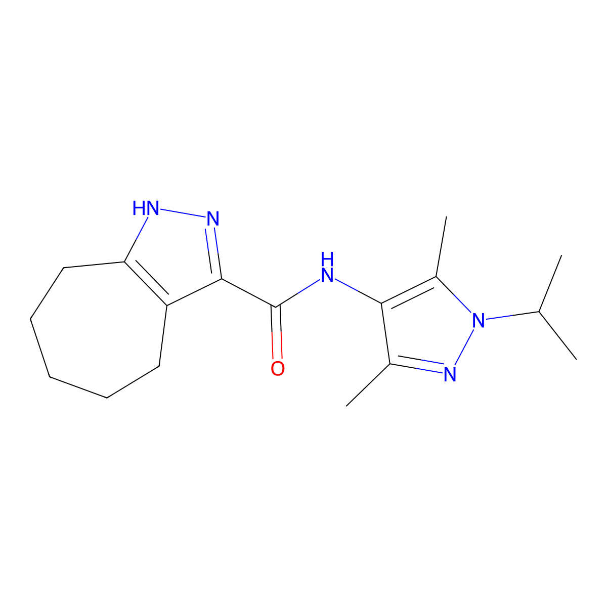 N-[3,5-dimethyl-1-(propan-2-yl)-1H-pyrazol-4-yl]-2,4,5,6,7,8-hexahydrocyclohepta[c]pyrazole-3-carboxamide molecular structure, CAS 1574351-78-2