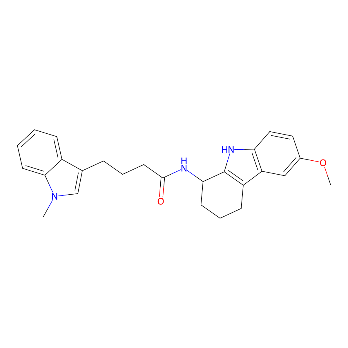 N-(6-methoxy-2,3,4,9-tetrahydro-1H-carbazol-1-yl)-4-(1-methyl-1H-indol-3-yl)butanamide molecular structure, CAS 1574351-99-7