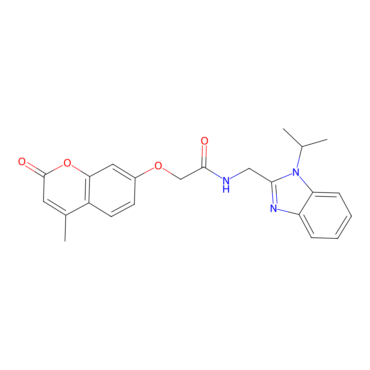 2-[(4-methyl-2-oxo-2H-chromen-7-yl)oxy]-N-{[1-(propan-2-yl)-1H-benzimidazol-2-yl]methyl}acetamide molecular structure, CAS 1574352-05-8