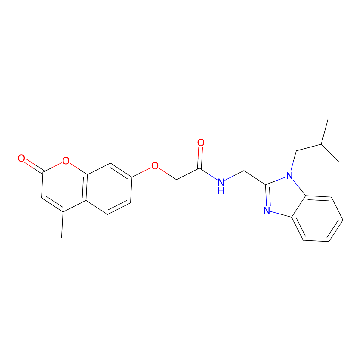 2-[(4-methyl-2-oxo-2H-chromen-7-yl)oxy]-N-{[1-(2-methylpropyl)-1H-benzimidazol-2-yl]methyl}acetamide molecular structure, CAS 1574352-27-4