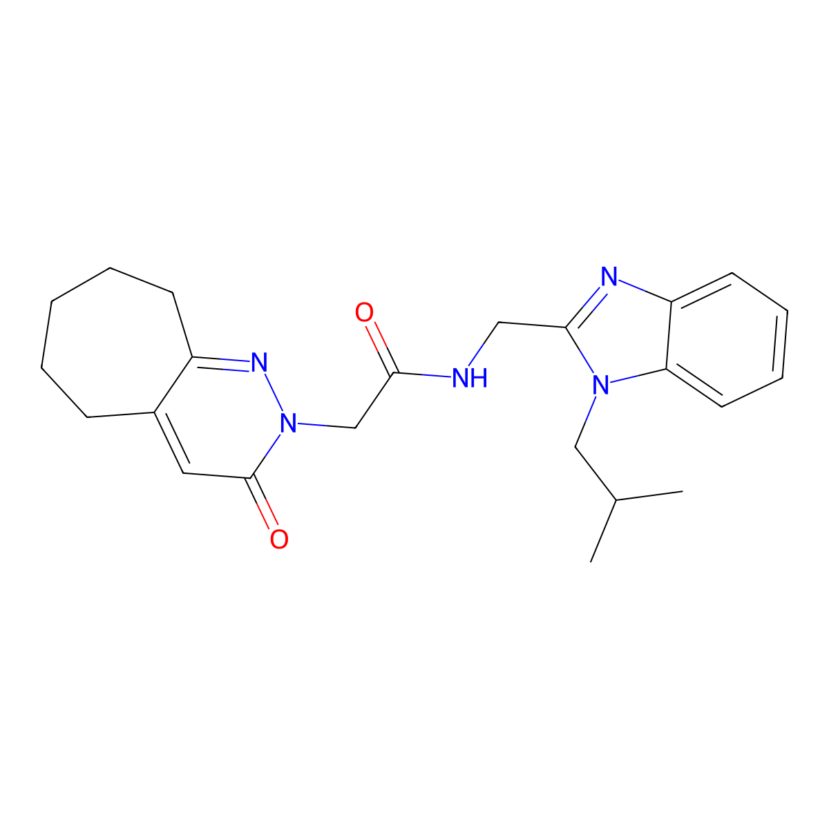 N-{[1-(2-methylpropyl)-1H-benzimidazol-2-yl]methyl}-2-(3-oxo-3,5,6,7,8,9-hexahydro-2H-cyclohepta[c]pyridazin-2-yl)acetamide molecular structure, CAS 1574352-44-5