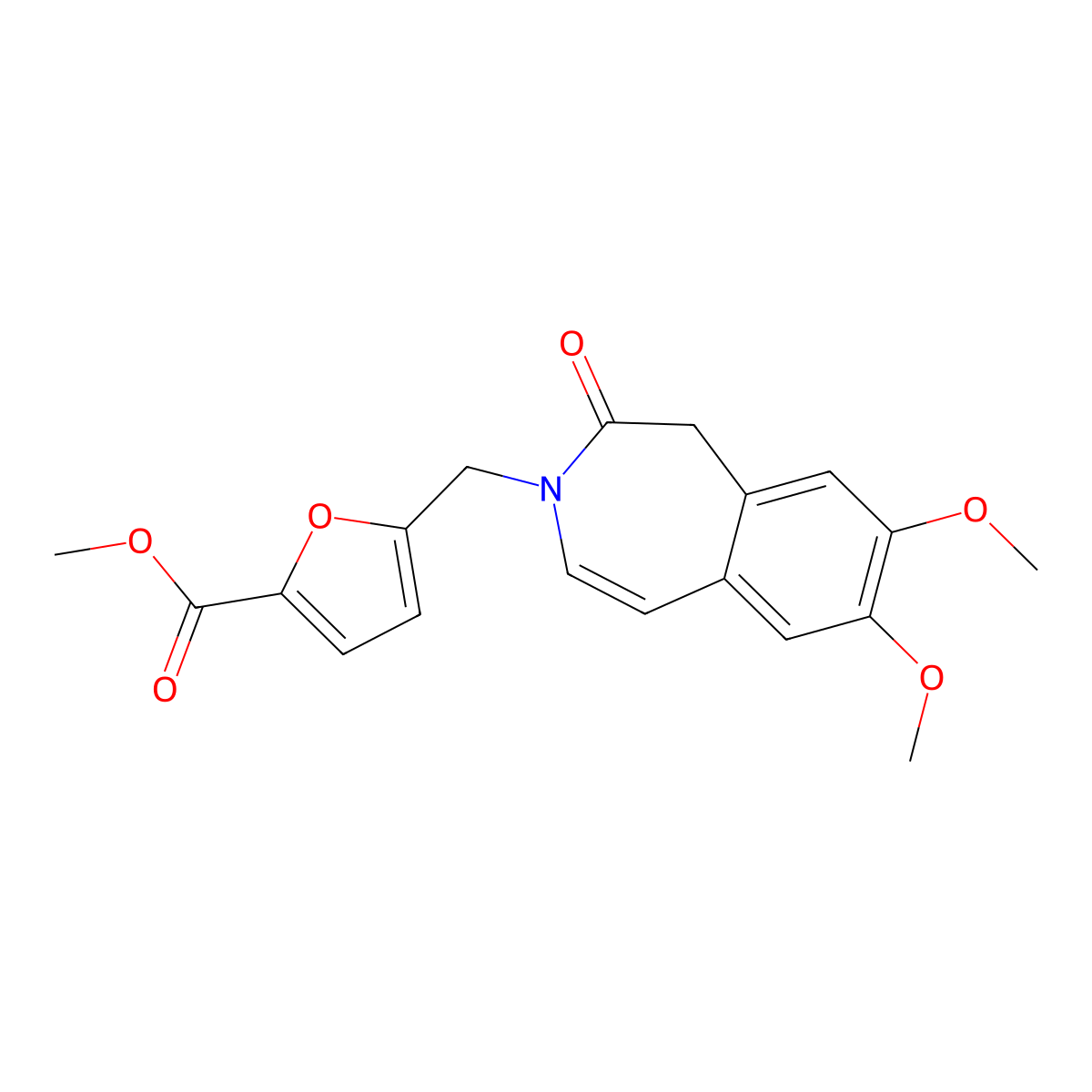 methyl 5-[(7,8-dimethoxy-2-oxo-1,2-dihydro-3H-3-benzazepin-3-yl)methyl]-2-furoate molecular structure, CAS 1574352-47-8