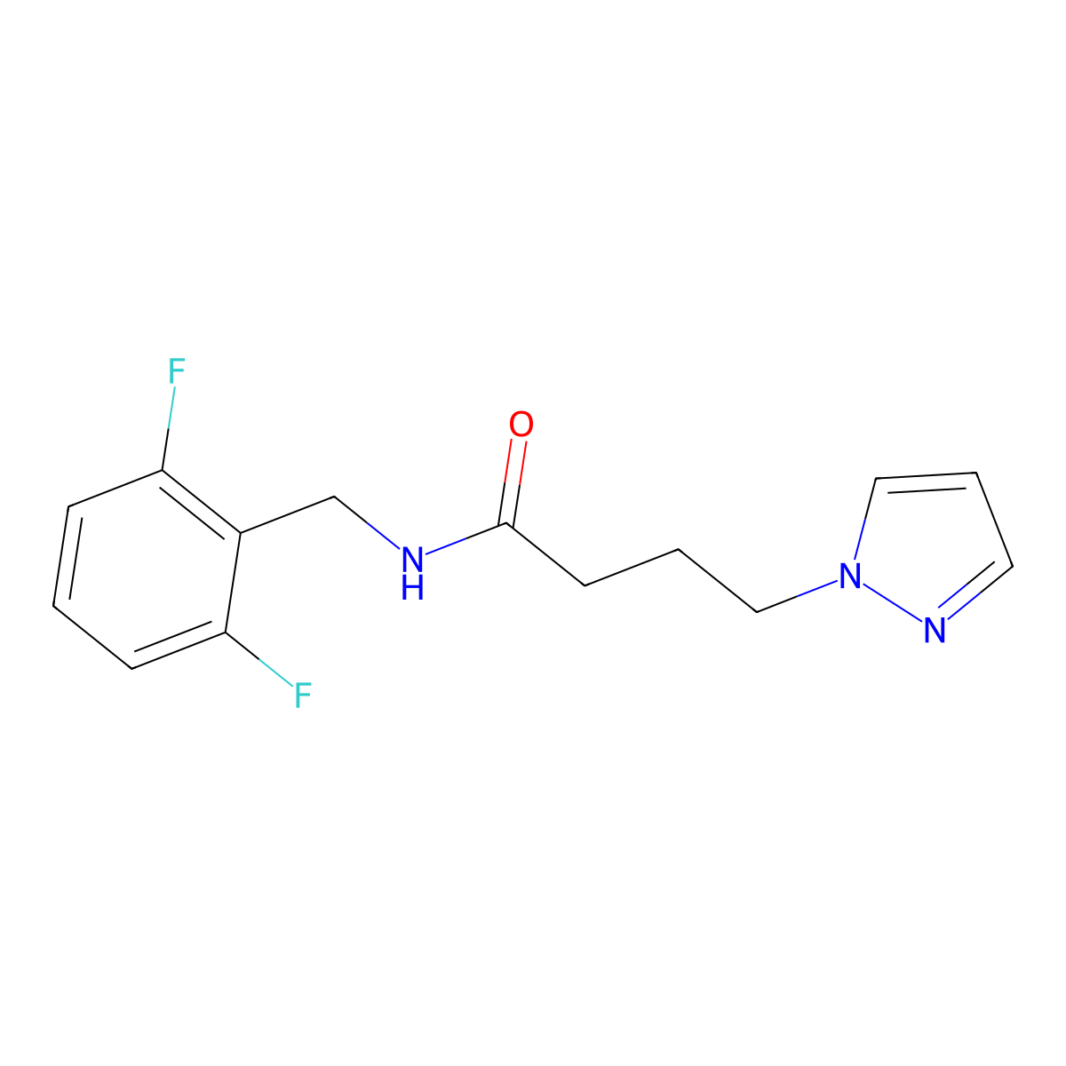 N-(2,6-difluorobenzyl)-4-(1H-pyrazol-1-yl)butanamide molecular structure, CAS 1574352-69-4
