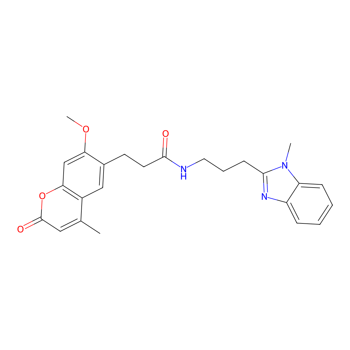 3-(7-methoxy-4-methyl-2-oxo-2H-chromen-6-yl)-N-[3-(1-methyl-1H-benzimidazol-2-yl)propyl]propanamide molecular structure, CAS 1574353-15-3