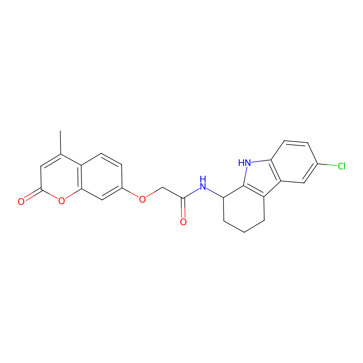 N-(6-chloro-2,3,4,9-tetrahydro-1H-carbazol-1-yl)-2-[(4-methyl-2-oxo-2H-chromen-7-yl)oxy]acetamide molecular structure, CAS 1574353-51-7