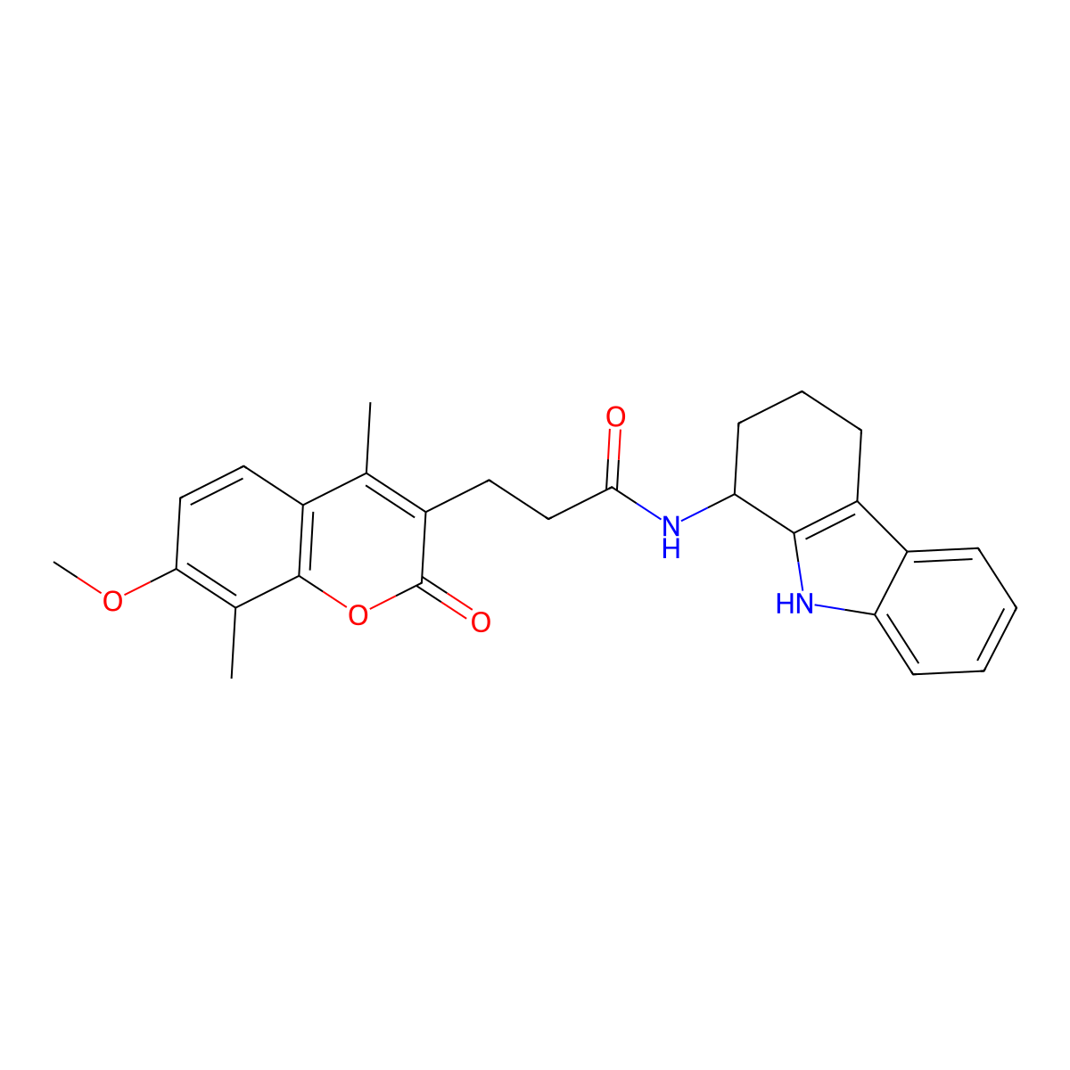 3-(7-methoxy-4,8-dimethyl-2-oxo-2H-chromen-3-yl)-N-(2,3,4,9-tetrahydro-1H-carbazol-1-yl)propanamide molecular structure, CAS 1574353-99-3