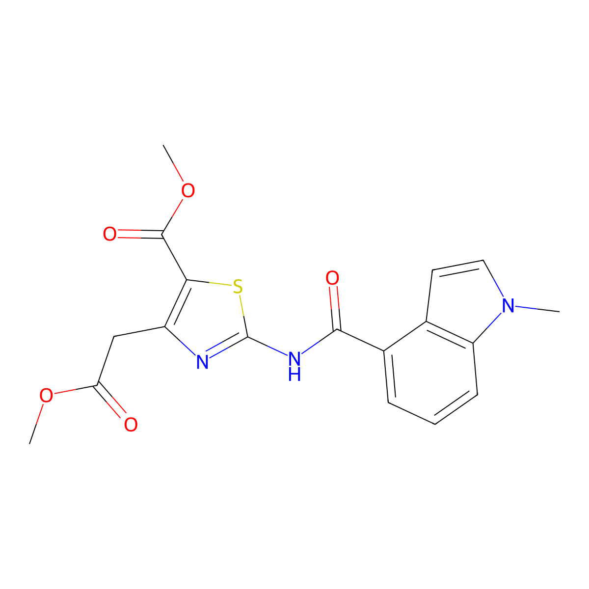 methyl 4-(2-methoxy-2-oxoethyl)-2-{[(1-methyl-1H-indol-4-yl)carbonyl]amino}-1,3-thiazole-5-carboxylate molecular structure, CAS 1574354-75-8