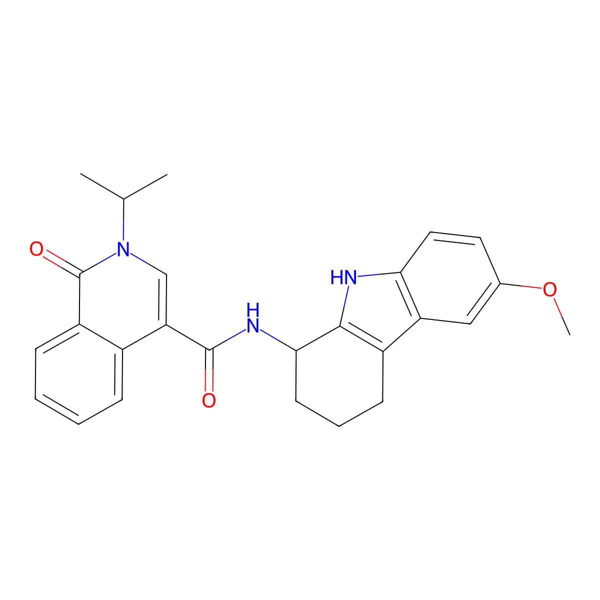 N-(6-methoxy-2,3,4,9-tetrahydro-1H-carbazol-1-yl)-1-oxo-2-(propan-2-yl)-1,2-dihydroisoquinoline-4-carboxamide molecular structure, CAS 1574354-81-6