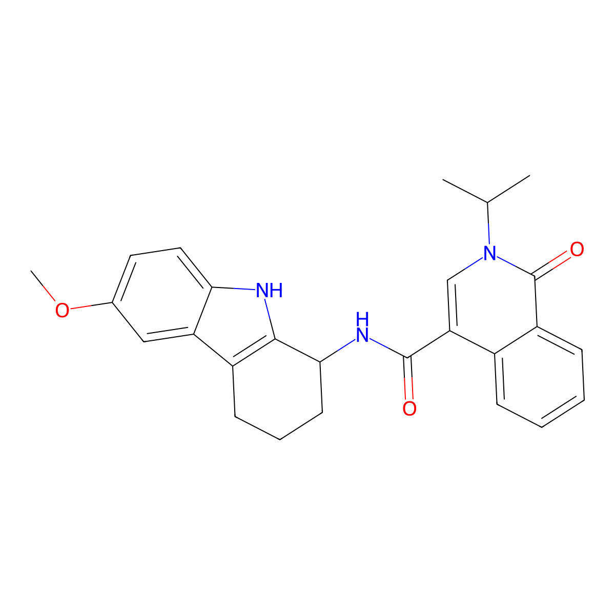 N-(6-methoxy-2,3,4,9-tetrahydro-1H-carbazol-1-yl)-1-oxo-2-(propan-2-yl)-1,2-dihydroisoquinoline-4-carboxamide molecular structure, CAS 1574354-81-6