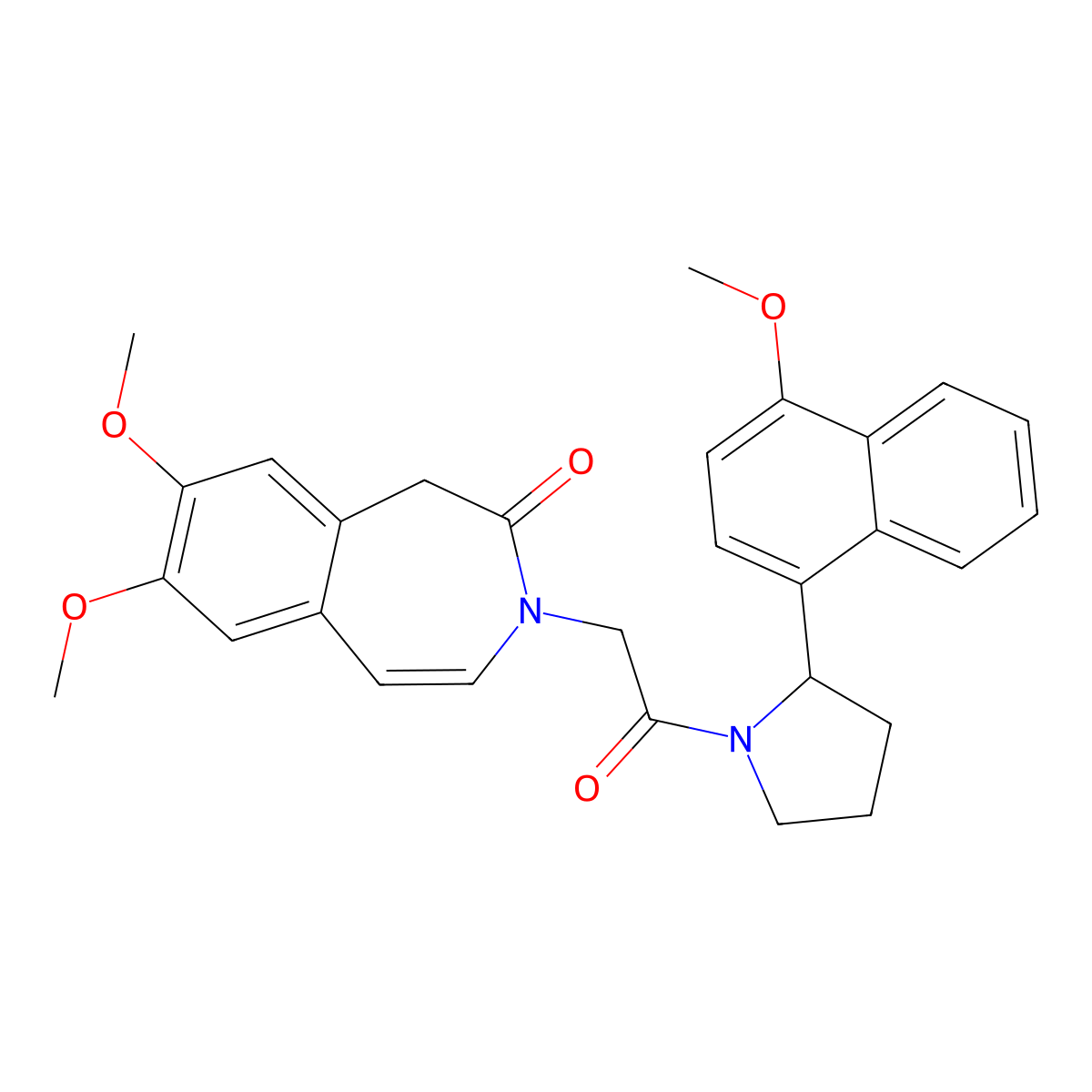 7,8-dimethoxy-3-{2-[2-(4-methoxynaphthalen-1-yl)pyrrolidin-1-yl]-2-oxoethyl}-1,3-dihydro-2H-3-benzazepin-2-one molecular structure, CAS 1574354-97-4