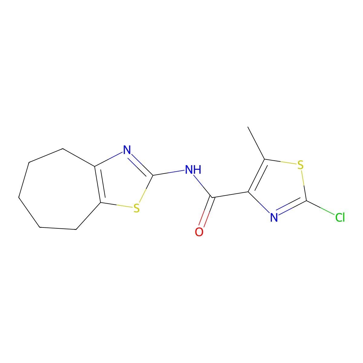 2-chloro-5-methyl-N-(5,6,7,8-tetrahydro-4H-cyclohepta[d]thiazol-2-yl)thiazole-4-carboxamide molecular structure, CAS 1574355-15-9