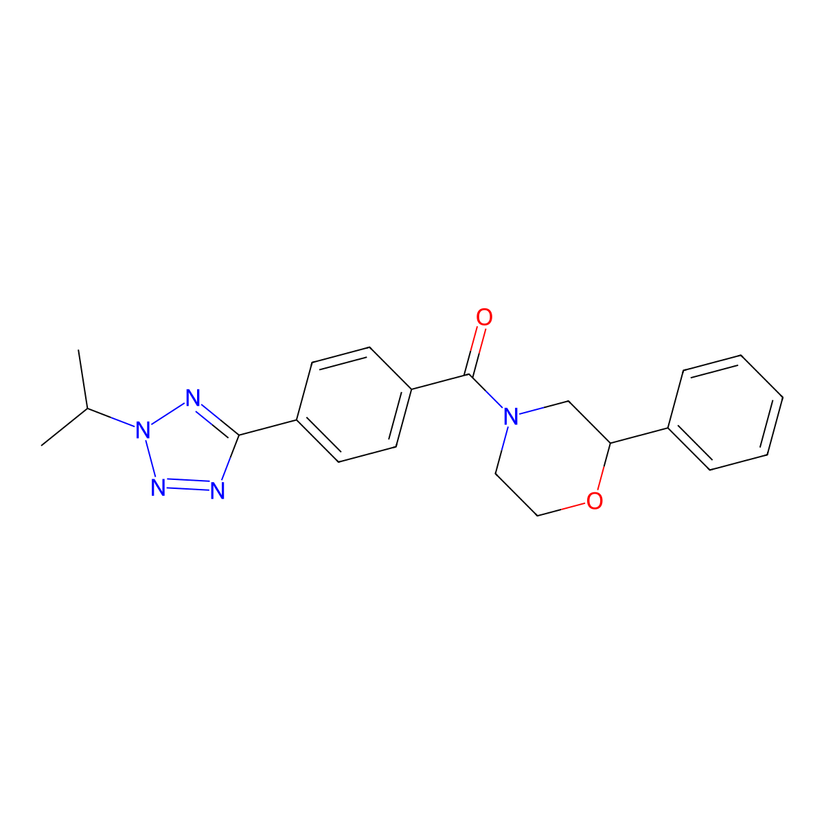 (2-phenylmorpholin-4-yl){4-[2-(propan-2-yl)-2H-tetrazol-5-yl]phenyl}methanone molecular structure, CAS 1574355-23-9