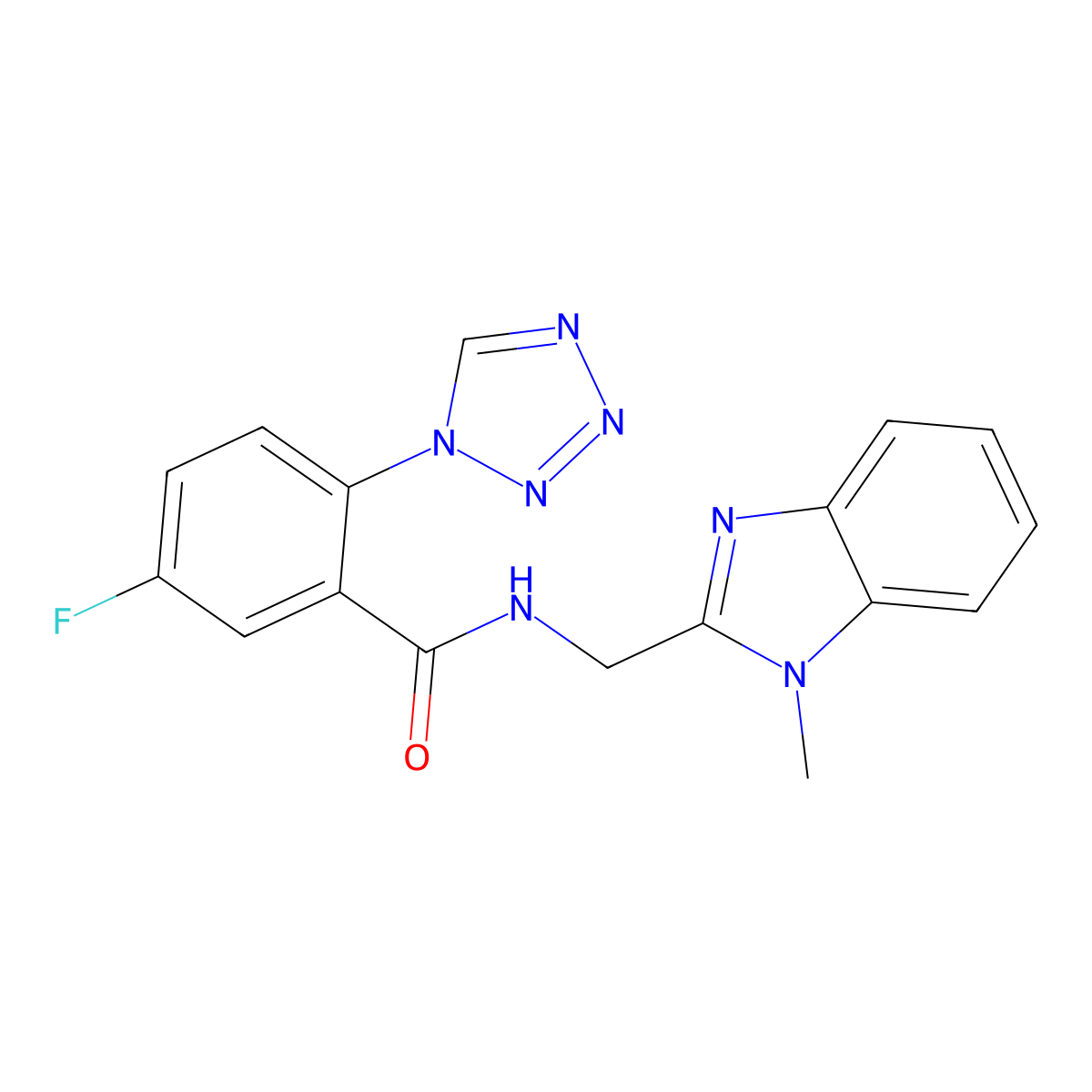 5-fluoro-N-[(1-methyl-1H-benzimidazol-2-yl)methyl]-2-(1H-tetrazol-1-yl)benzamide molecular structure, CAS 1574355-32-0