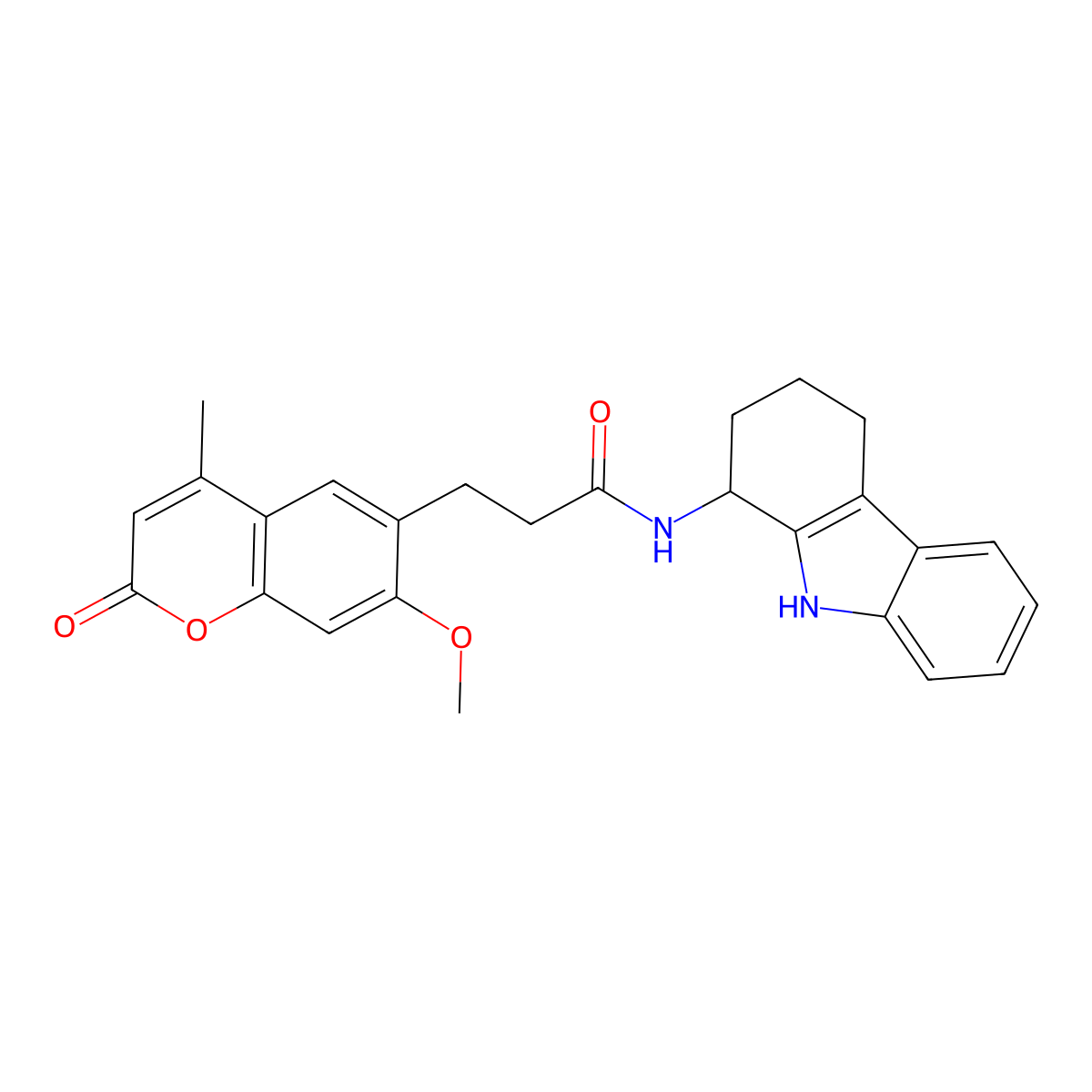 3-(7-methoxy-4-methyl-2-oxo-2H-chromen-6-yl)-N-(2,3,4,9-tetrahydro-1H-carbazol-1-yl)propanamide molecular structure, CAS 1574355-41-1