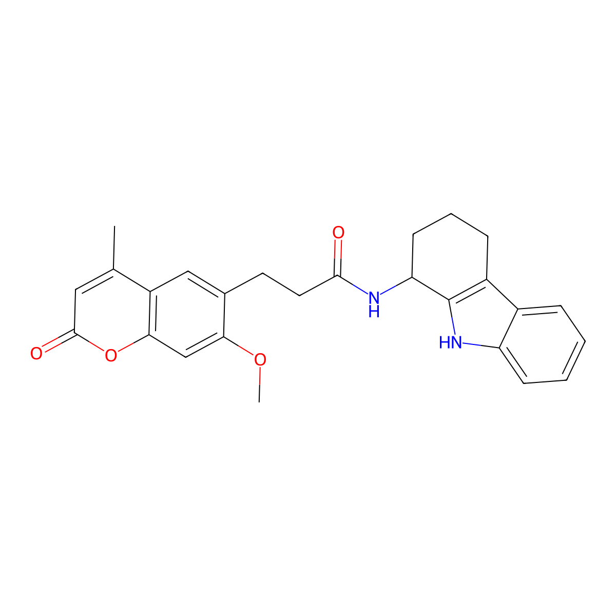 3-(7-methoxy-4-methyl-2-oxo-2H-chromen-6-yl)-N-(2,3,4,9-tetrahydro-1H-carbazol-1-yl)propanamide molecular structure, CAS 1574355-41-1