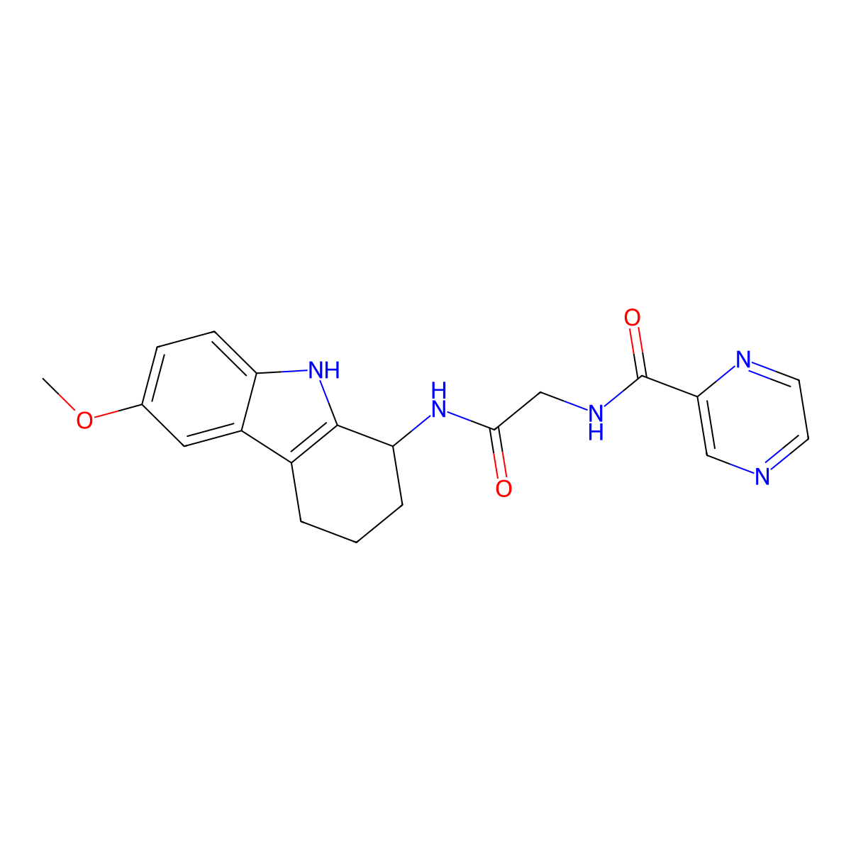 N-{2-[(6-methoxy-2,3,4,9-tetrahydro-1H-carbazol-1-yl)amino]-2-oxoethyl}pyrazine-2-carboxamide molecular structure, CAS 1574355-43-3