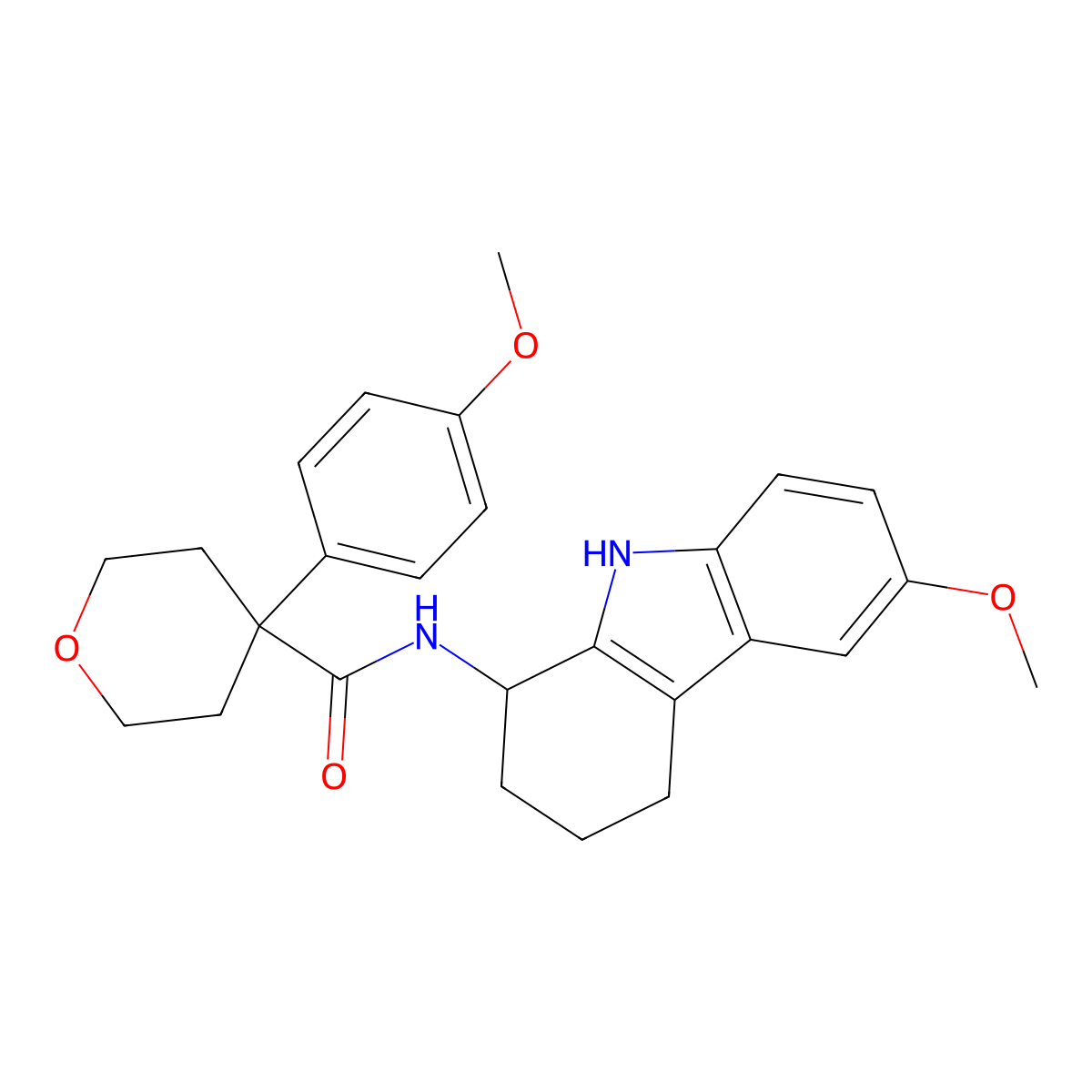 4-(4-methoxyphenyl)-N-(6-methoxy-2,3,4,9-tetrahydro-1H-carbazol-1-yl)tetrahydro-2H-pyran-4-carboxamide molecular structure, CAS 1574355-61-5