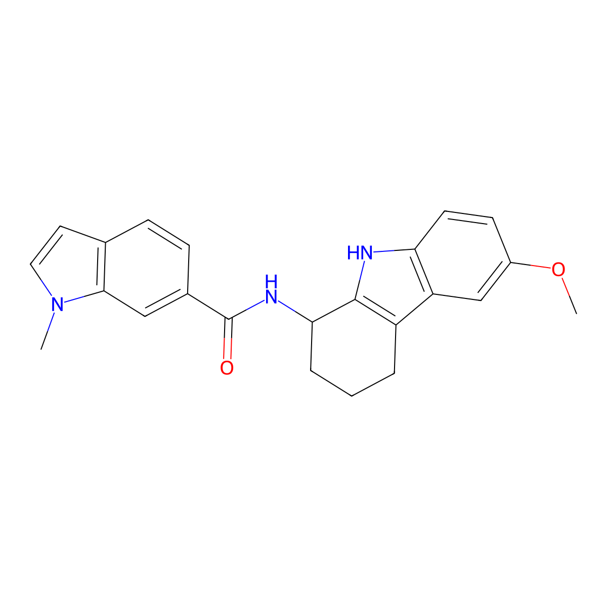 N-(6-methoxy-2,3,4,9-tetrahydro-1H-carbazol-1-yl)-1-methyl-1H-indole-6-carboxamide molecular structure, CAS 1574355-72-8