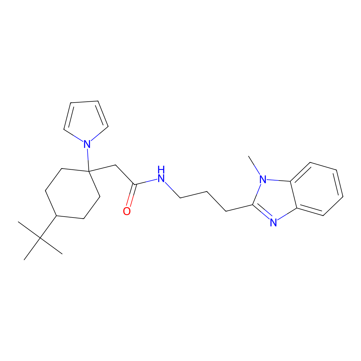 2-[4-tert-butyl-1-(1H-pyrrol-1-yl)cyclohexyl]-N-[3-(1-methyl-1H-benzimidazol-2-yl)propyl]acetamide molecular structure, CAS 1574359-64-0