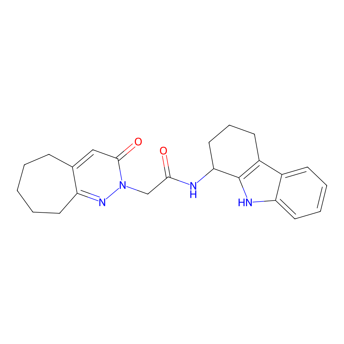 2-(3-oxo-3,5,6,7,8,9-hexahydro-2H-cyclohepta[c]pyridazin-2-yl)-N-(2,3,4,9-tetrahydro-1H-carbazol-1-yl)acetamide molecular structure, CAS 1574359-74-2