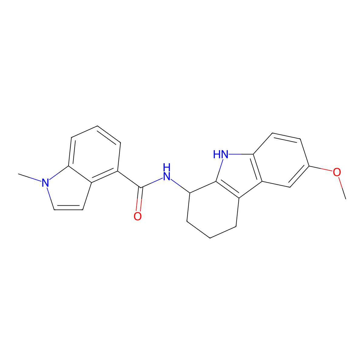 N-(6-methoxy-2,3,4,9-tetrahydro-1H-carbazol-1-yl)-1-methyl-1H-indole-4-carboxamide molecular structure, CAS 1574359-84-4