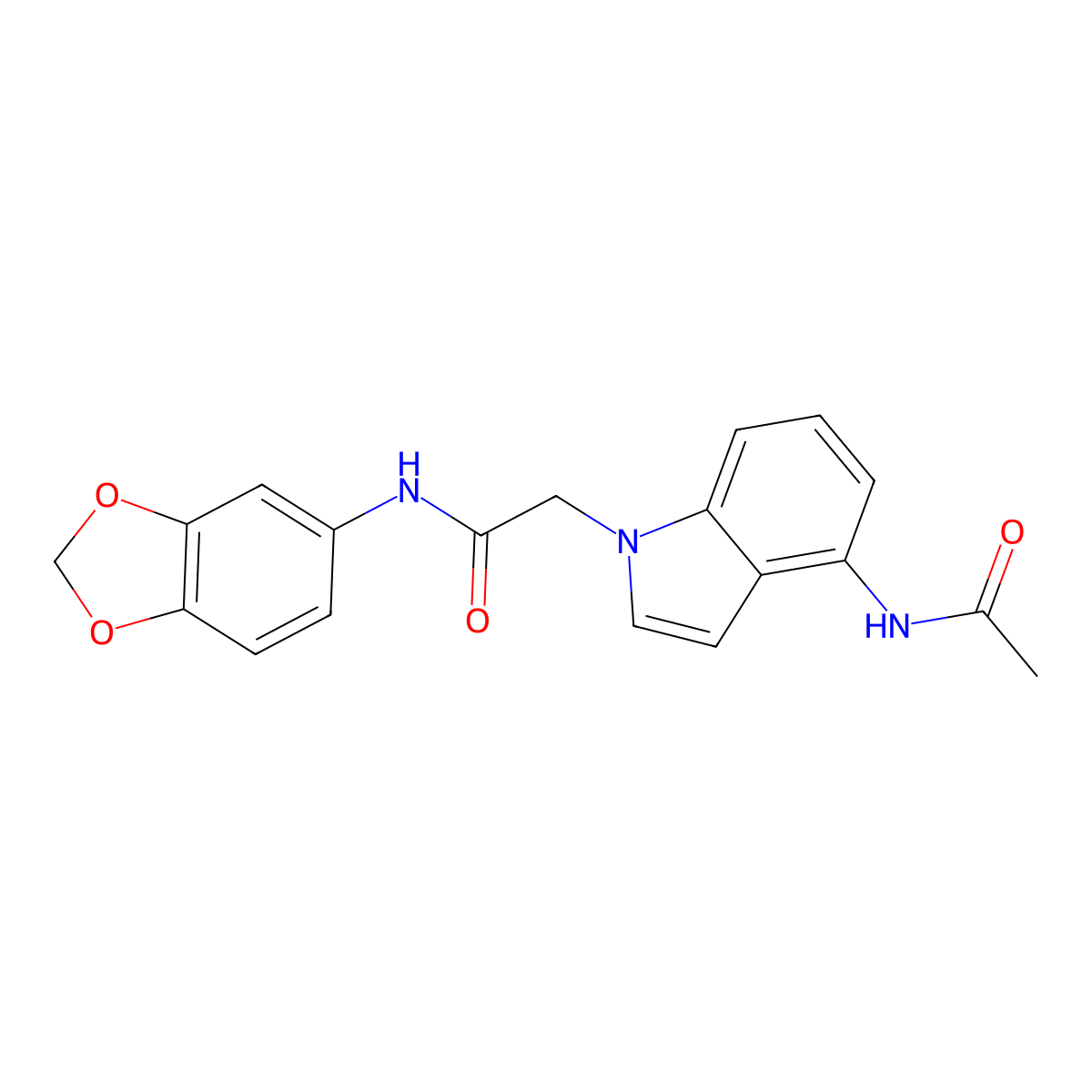 2-[4-(acetylamino)-1H-indol-1-yl]-N-(1,3-benzodioxol-5-yl)acetamide molecular structure, CAS 1574359-87-7