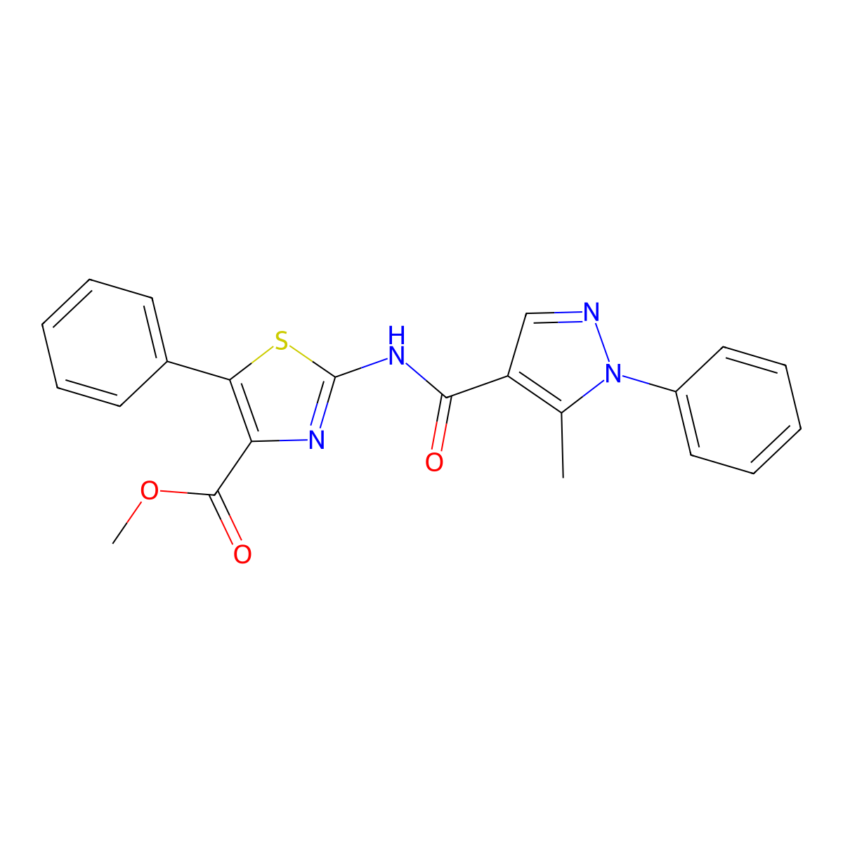 methyl 2-{[(5-methyl-1-phenyl-1H-pyrazol-4-yl)carbonyl]amino}-5-phenyl-1,3-thiazole-4-carboxylate molecular structure, CAS 1574360-13-6