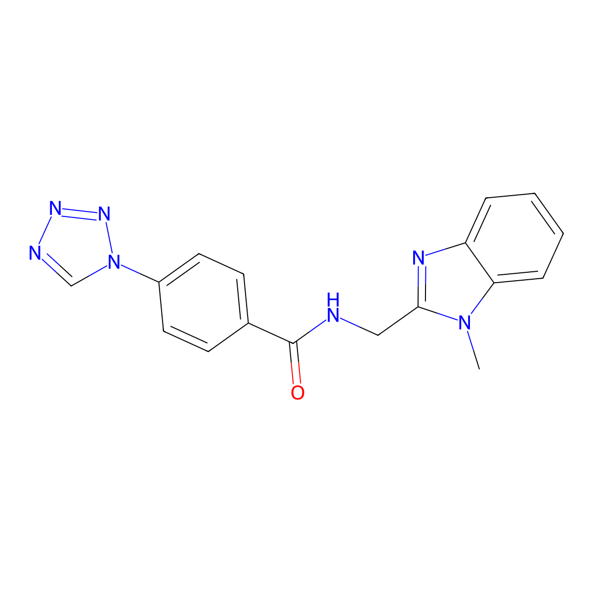 N-[(1-methyl-1H-benzimidazol-2-yl)methyl]-4-(1H-tetrazol-1-yl)benzamide molecular structure, CAS 1574360-36-3
