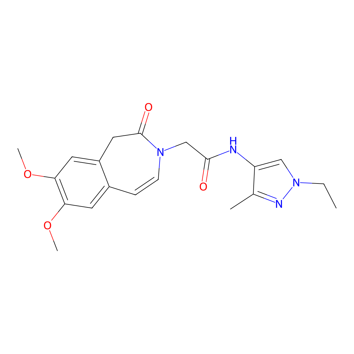 2-(7,8-dimethoxy-2-oxo-1,2-dihydro-3H-3-benzazepin-3-yl)-N-(1-ethyl-3-methyl-1H-pyrazol-4-yl)acetamide molecular structure, CAS 1574360-97-6